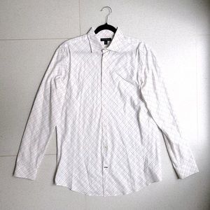 Banana Republic white dress shirt with red and grey plaid!